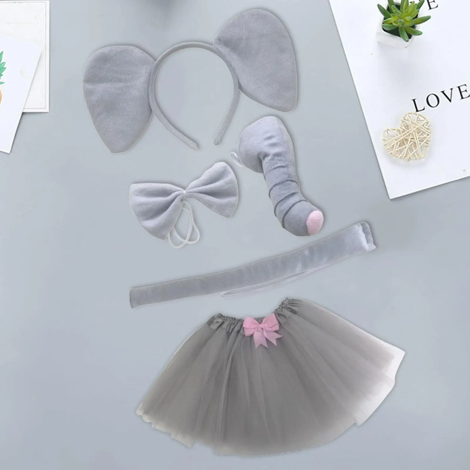 Elephant Ears Headband Nose Bow Tie Tail Skirt for Stage Performance