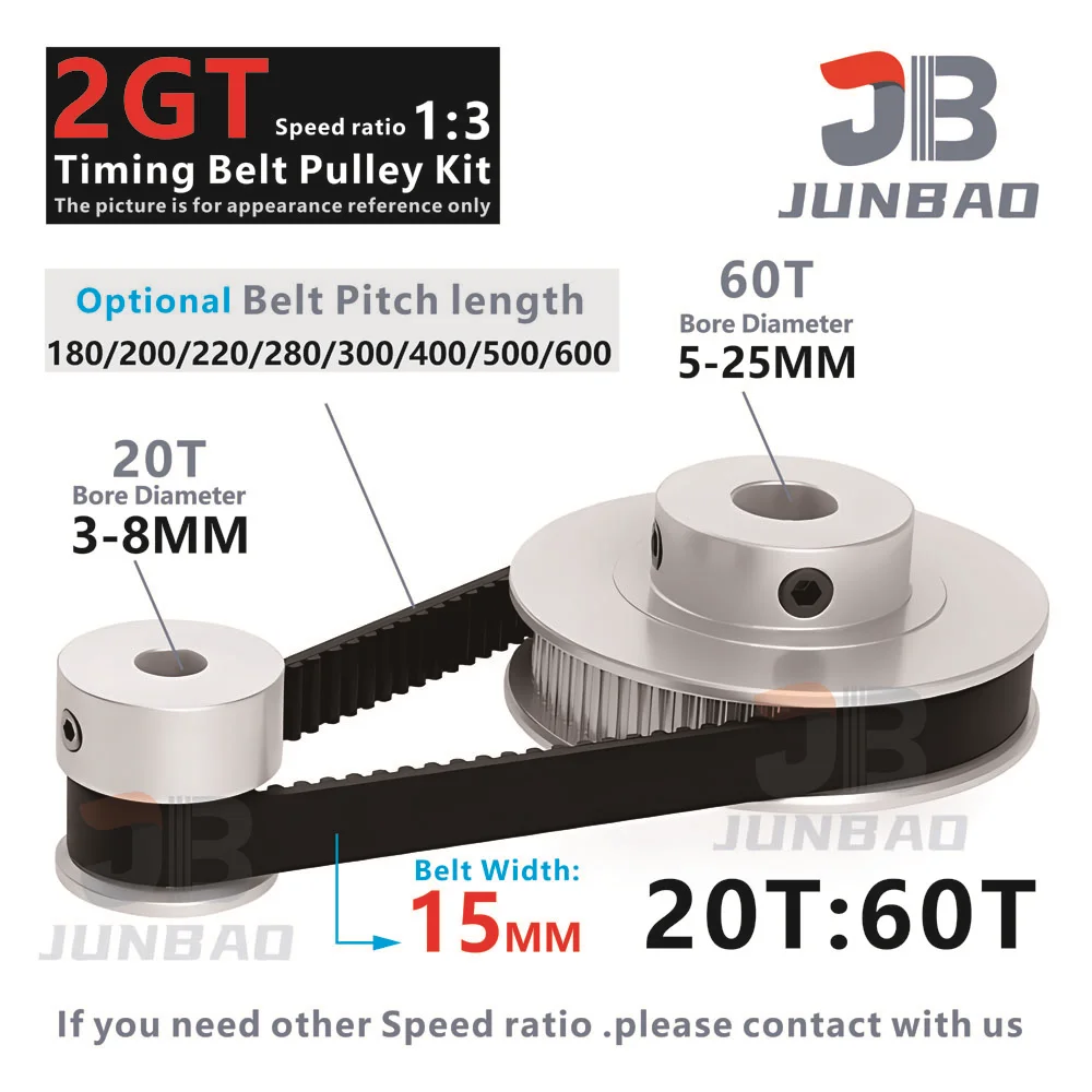2GT 20T 60 zębów Koło pasowe synchroniczne i szerokość paska rozrządu 15MM Długość paska 180 200 220 280 300 400 500 600 1000 Części do drukarek 3D