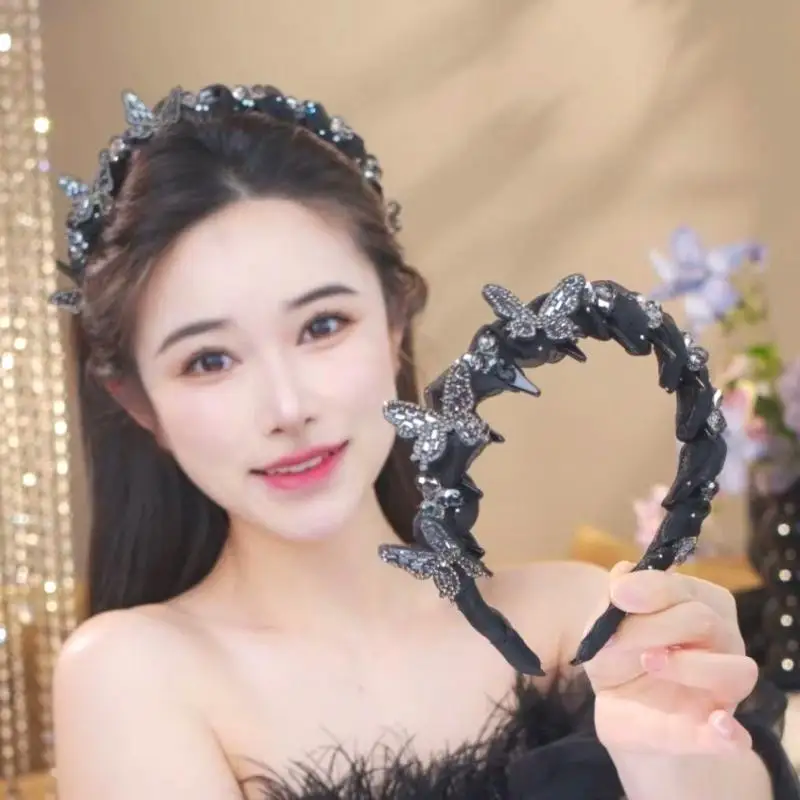 Temperamento elegante cristallo farfalla cerchio per capelli moda coreana dolce antiscivolo accessori per capelli da sposa per feste