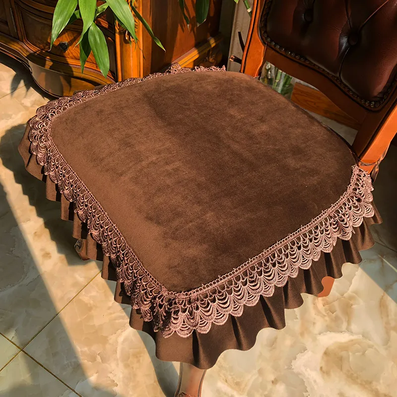 European Luxury Short Plush Fabric Dining Chair Cushion Non-slip Removable Washable Chair Cover Hotel Home Decor Seat Cushion