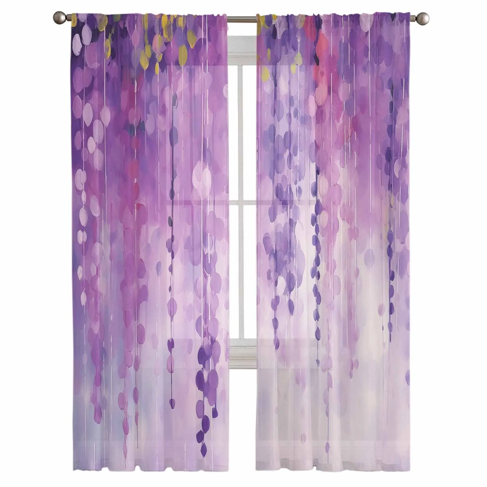 Spring Flowers Hand Painted Oil Painting Voile Curtains for Living Room Window Tulle Curtain for Bedroom Sheer Blinds Drapes