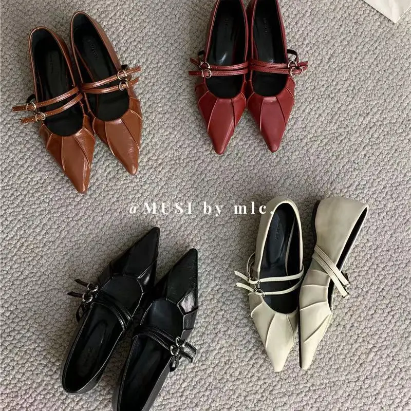 Brand Pleated Single Shoes Women Flats Ballet Fashion Pointed Toe Slip On Flat Loafers Soft Ballerinas Red Black Shoes Moccasins