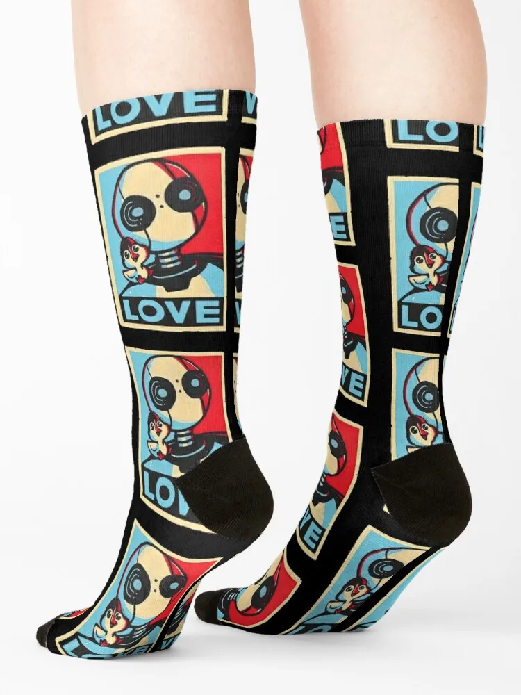 Retro Wild Robot And Duck Socks cartoon custom with print Rugby Women Socks Men's