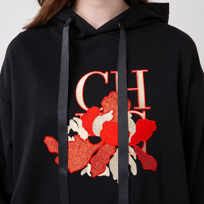 CHCH FAMILY 2023 New Women\'s Sweatshirt Autumn Winter Casual Loose Long Hoodie Print Warm Pullover High Quality Brand Dress