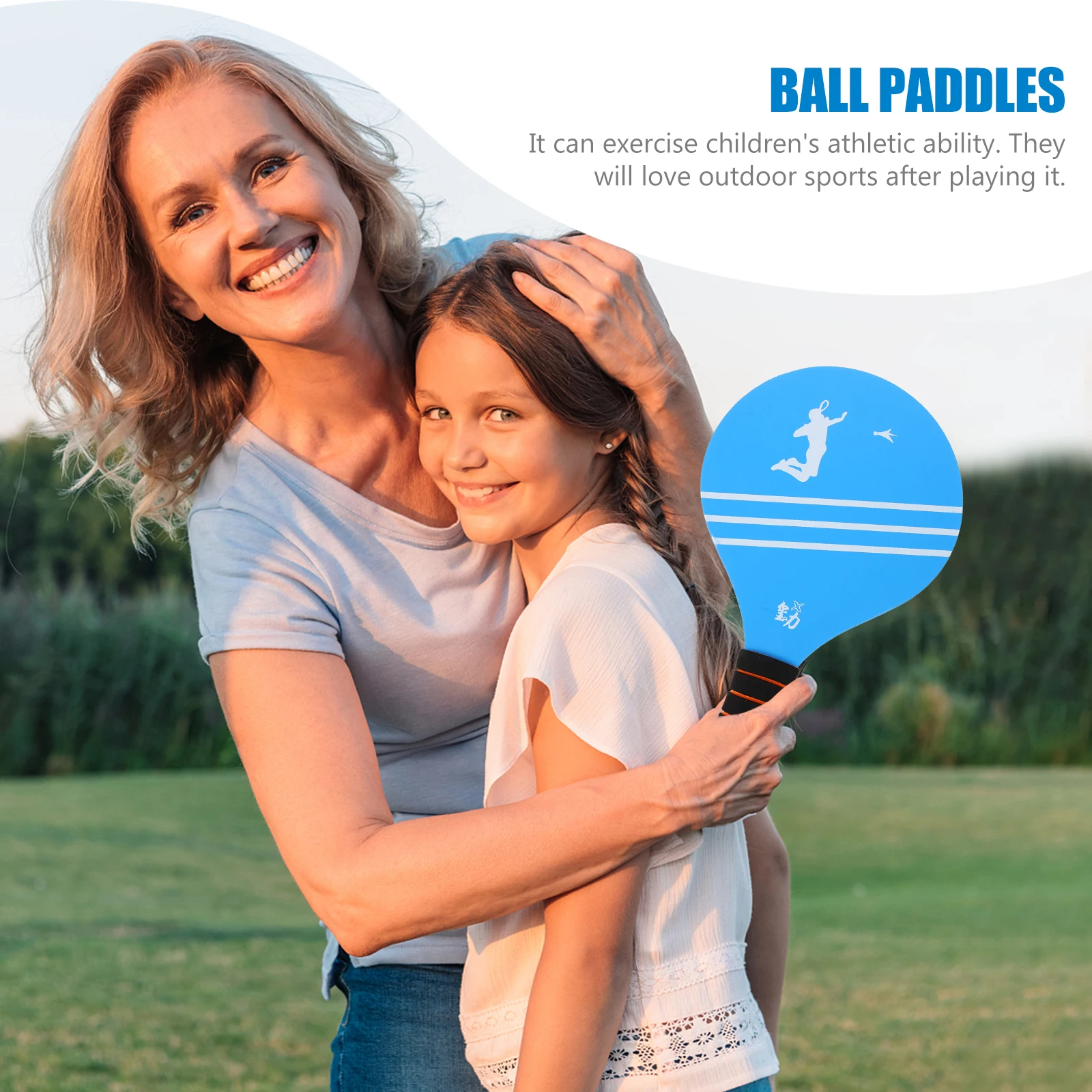 

2pcs Blue Badminton Rackets Wood Ball Game Kids Adult Sports Fitness Entertainment Thick Wooden Paddles Camping Hiking