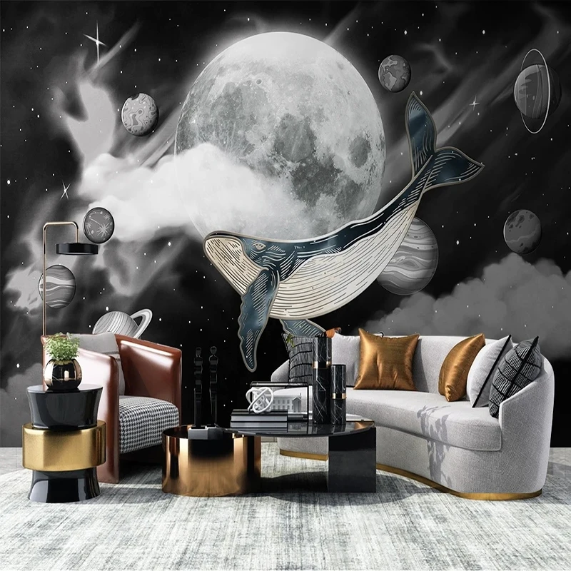 

Custom Any Size 3D Modern Cosmic Sky Moon Cloud Whale Dark TV Background Wall Mural Wallpaper Papel De Parede Tapety Fresco Art