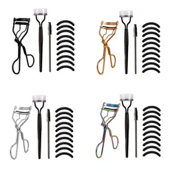 Portable eyelash clamp with 10 silicone pads & 1 steel eyelash comb & 1 spiral comb, stainless steel eyelash crimp, no damage to