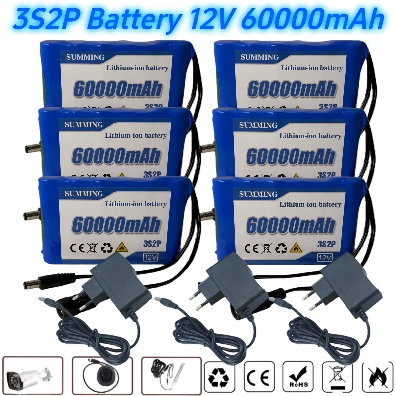 

60000mAh 3S2P Lithium-ion battery pack 12v，Suitable for wireless monitoring, speakers and other devices，Portable power bank