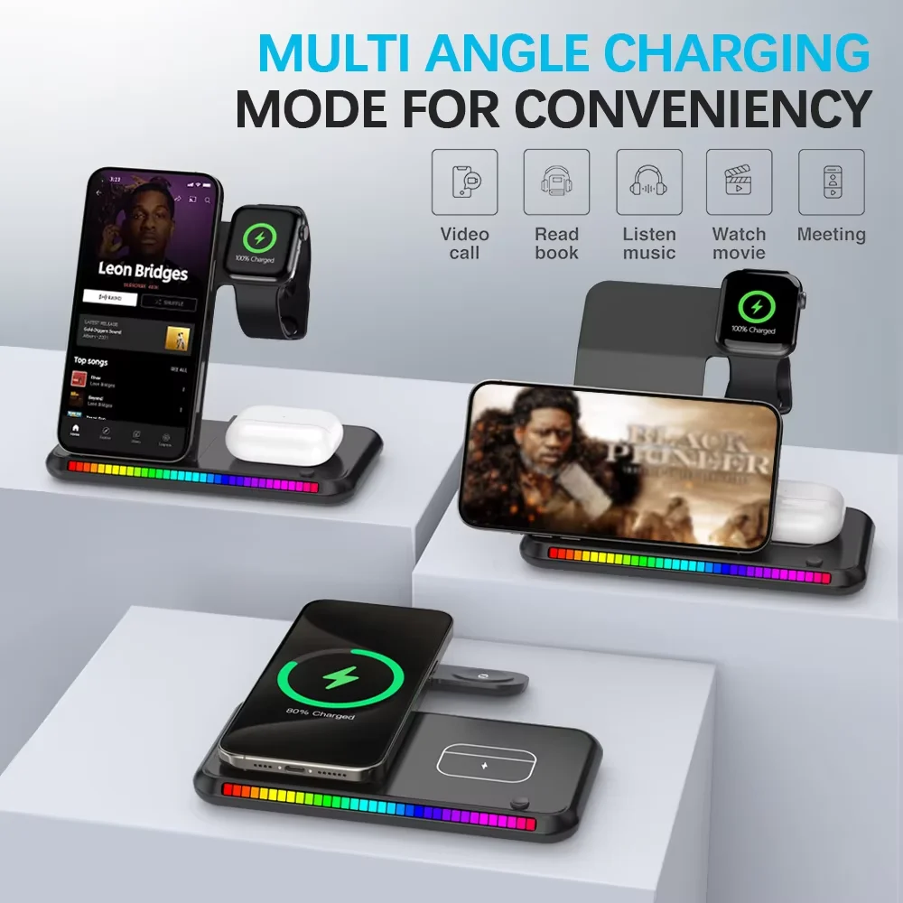 30W 3 in 1 Wireless Charger Holder For iPhone 16 15 14 13 12 Apple Watch S10/9/8 Airpods 4 Pro 2 Foldable Fast Charging Station