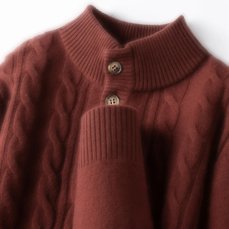 

Мужской свитер премиум-класса из смеси кашемира, 470 г, 95,5% овечьей шерсти, утолщенный кашемир 4,5%, дизайн на пуговицах с высоким воротником, 3 цвета