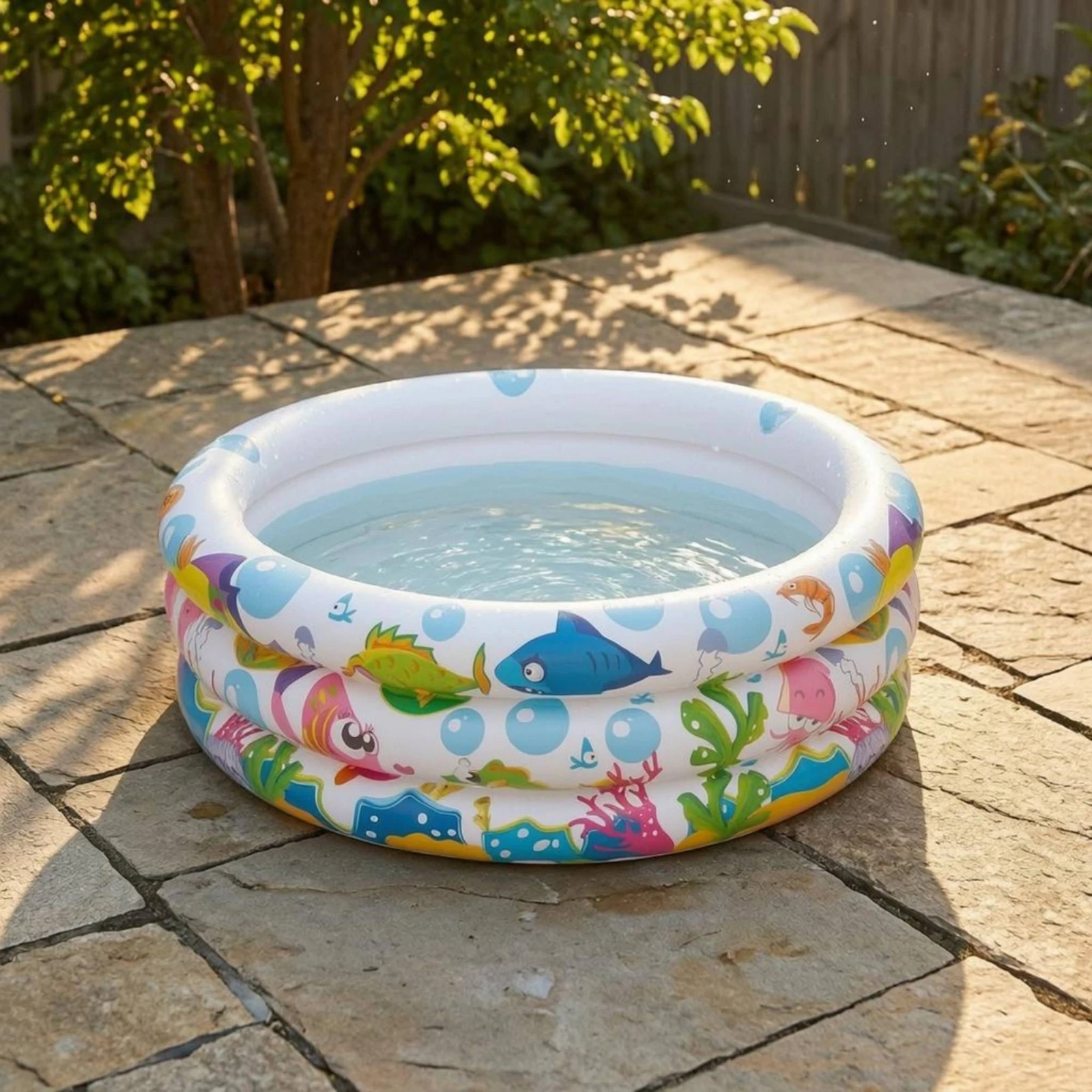 Ocean World Pool White Base Three-Circle Pool Children's Water Toy Colorful Easy Drain Hole for Outdoors
