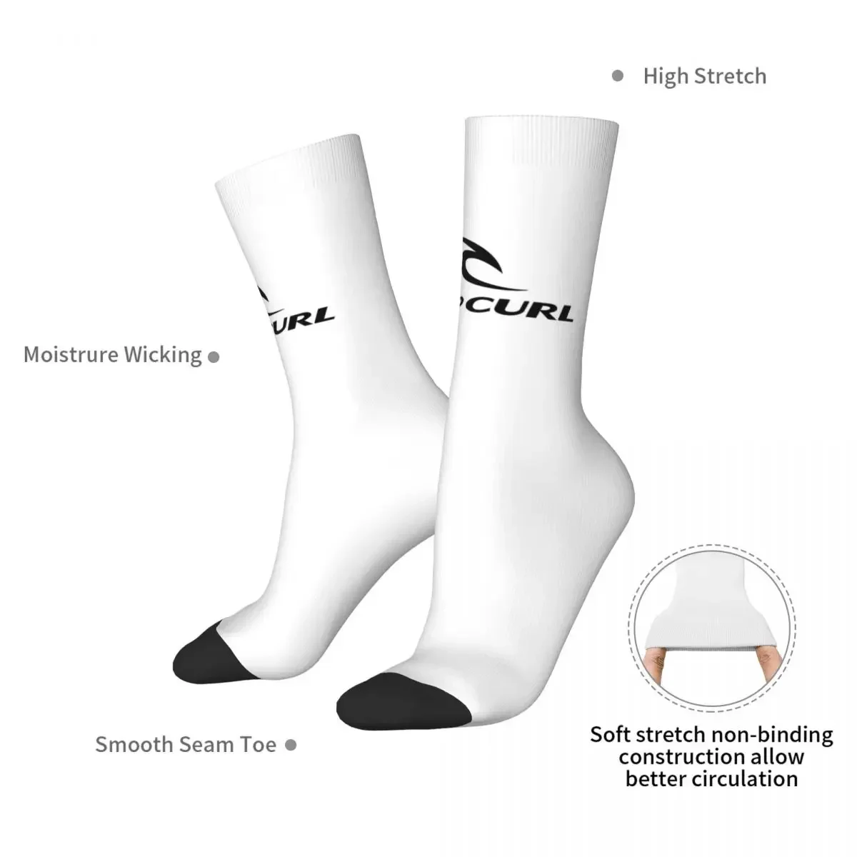 Black Ripcurl Logo Socks Harajuku Sweat Absorbing Stockings All Season Long Socks Accessories for Unisex Birthday Present