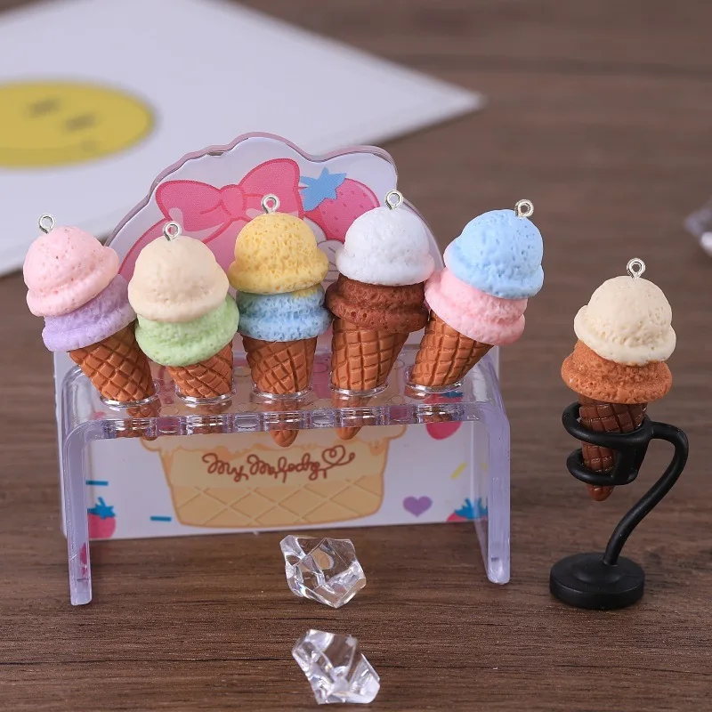 10Pcs Cute 3D Ice Cream Cone Resin Charms Pendants for DIY Jewelry Making Earrings Necklaces Keychains