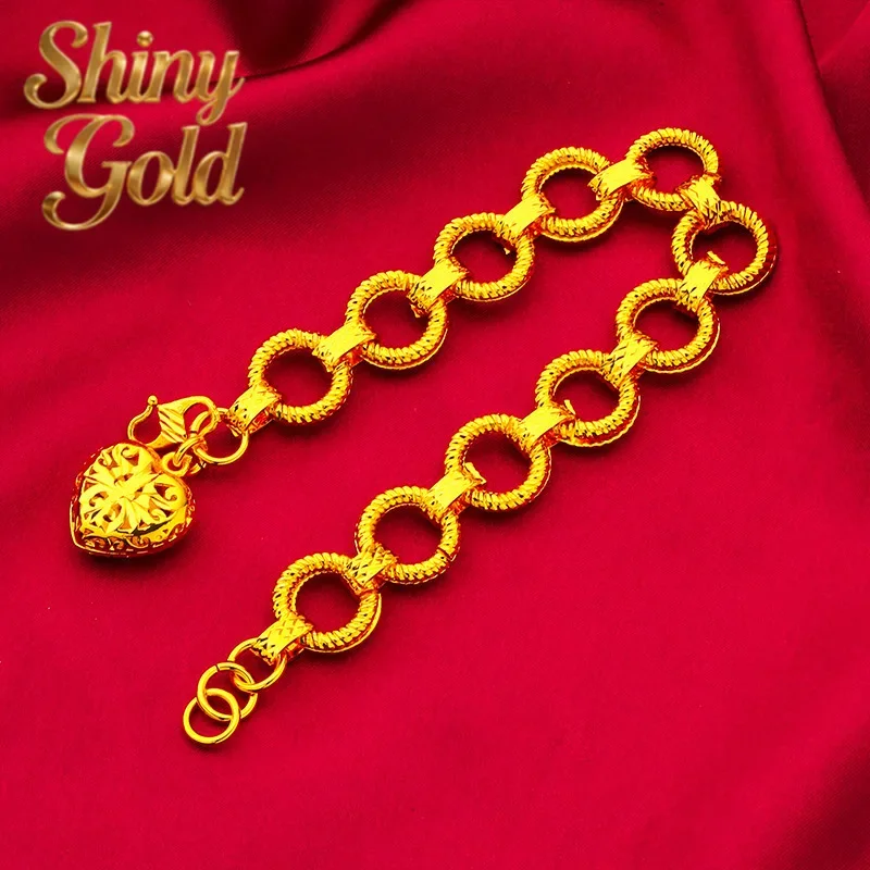 

ShinyGoldLove Openwork Bracelet for Women, 24K Gold, AU999 | Polished heart filigree on delicate chain, ethereal romance for dai