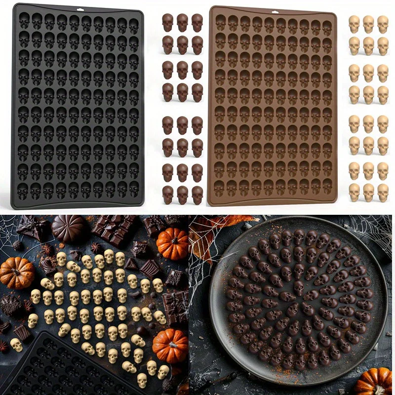 Molde para hornear de silicona con forma de calavera, molde para chocolate y dulces de 100 cavidades para decoración de pasteles DIY, cubitos de hielo y Fondant, fabricación de jabón