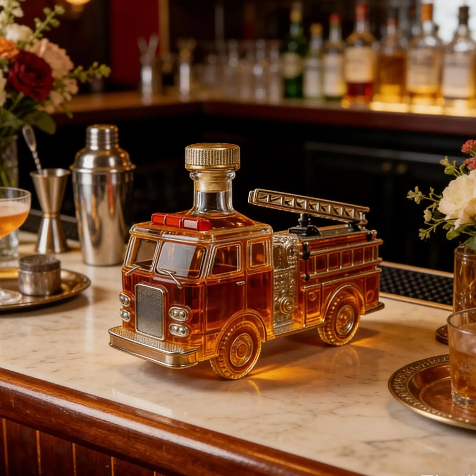 Liquor Bottle 300ml Fire Truck Shaped Bar Bottle Glass Whisky Decanter For Cocktail Home Bar Wedding Cabinet Holiday Party view 2