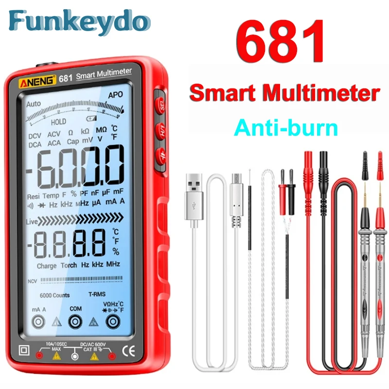 Aneng 681 Pro 6000 Count Rechargeable Digital Smart Multimeter Non-contact Voltage AC/DC Voltage Meter LCD Screen Current Tester