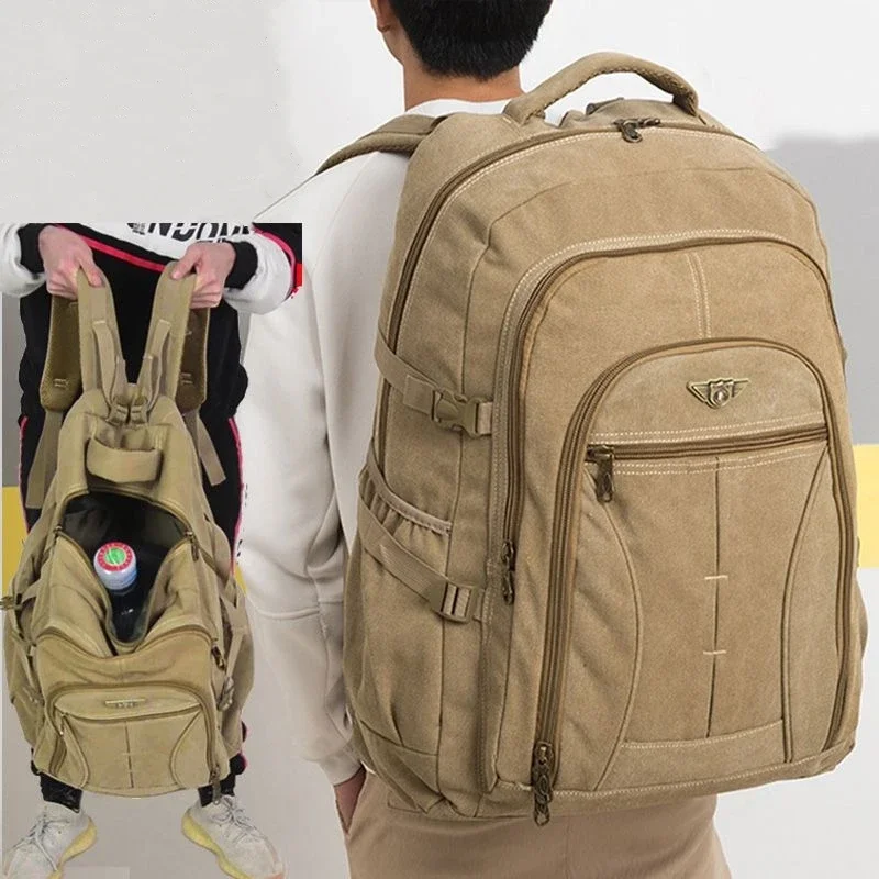 厚手のキャンバスキャンプバックパック大容量防水アウトドアトレッキング旅行登山バッグ荷物リュックサック男性ハイキングバッグ