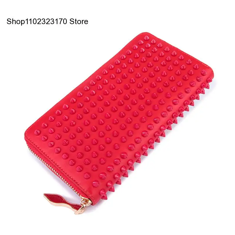 Women Genuine Leather Wallet Rivet Leather Purse Fashion Long Wallet Clutch Bag Women Handbags