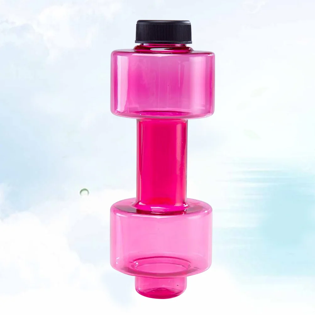 Dumbbell Sports Water Bottle Plastic Space Water Bottle Low Temperature Water Bottle for Sports Exercise Fitness (Rosy)