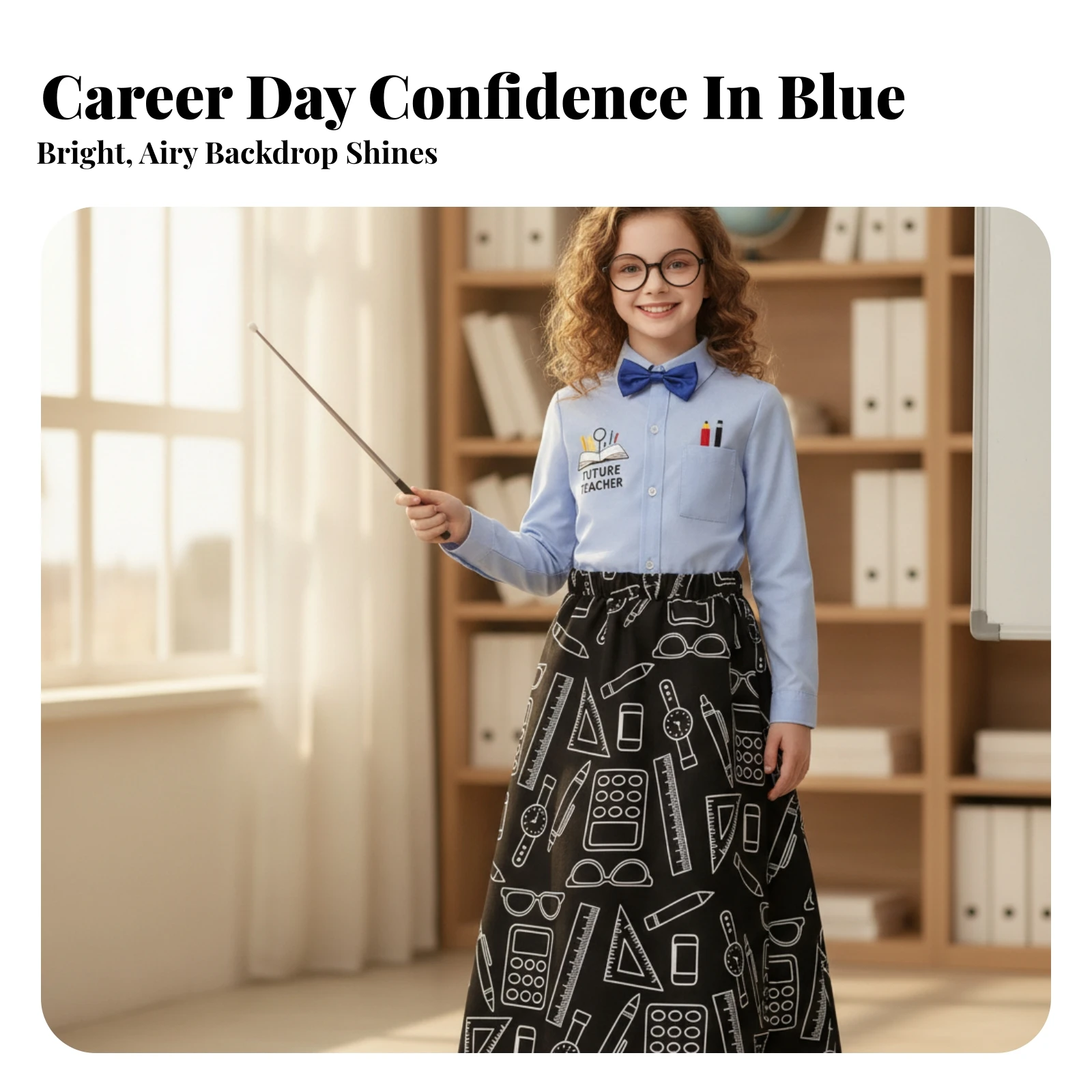 Teacher Costume Halloween Costume with Printed Skirt Cosplay Outfit Button-Front Uniform Polyester for Children, Role-Play