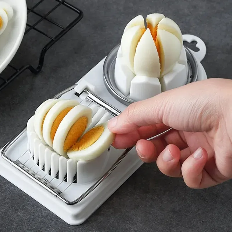 

2 in 1 Multifunctional Egg Slicer Stainless Steel Egg Cutter Sectioner Mold Flower-Shape Luncheon Meat Cutter Kitchen Gadgets