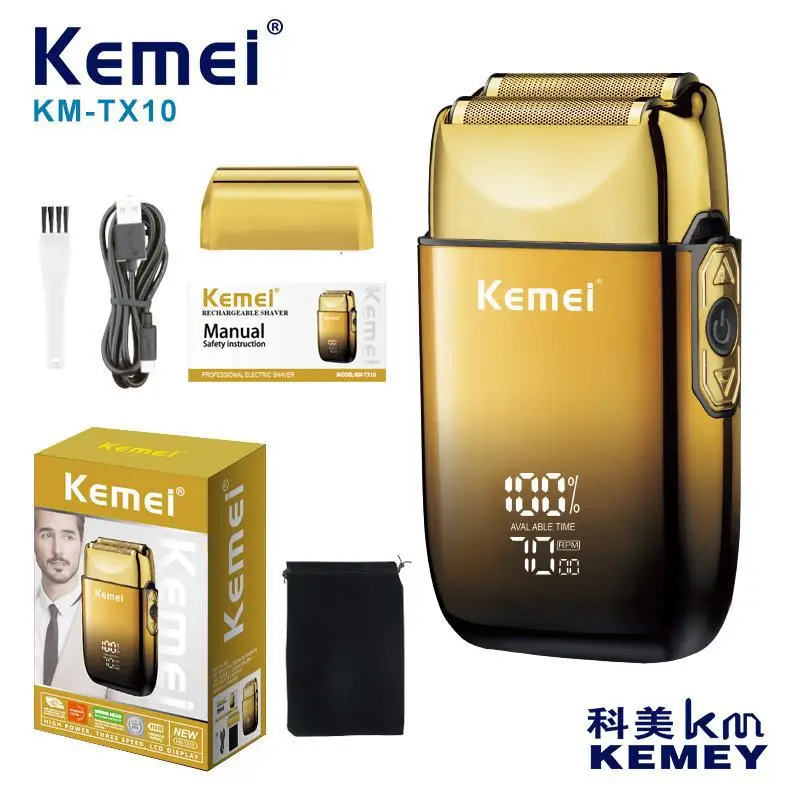 

Профессиональная машинка для стрижки волос Kemei-KM-TX10 для мужчин — съемные двойные лезвия, быстрая зарядка через USB, LED-дисплей, триммер для волос