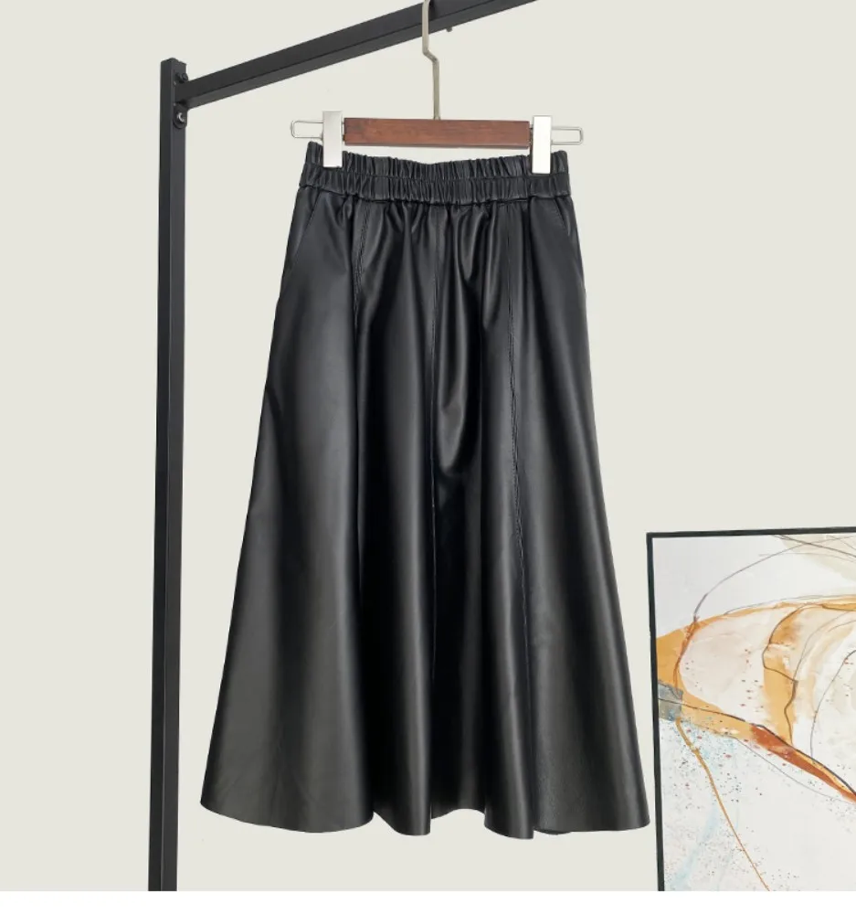 

Autumn Winter Korean Style Women's High Quality Sheepskin High-rise Leather Skirt C361