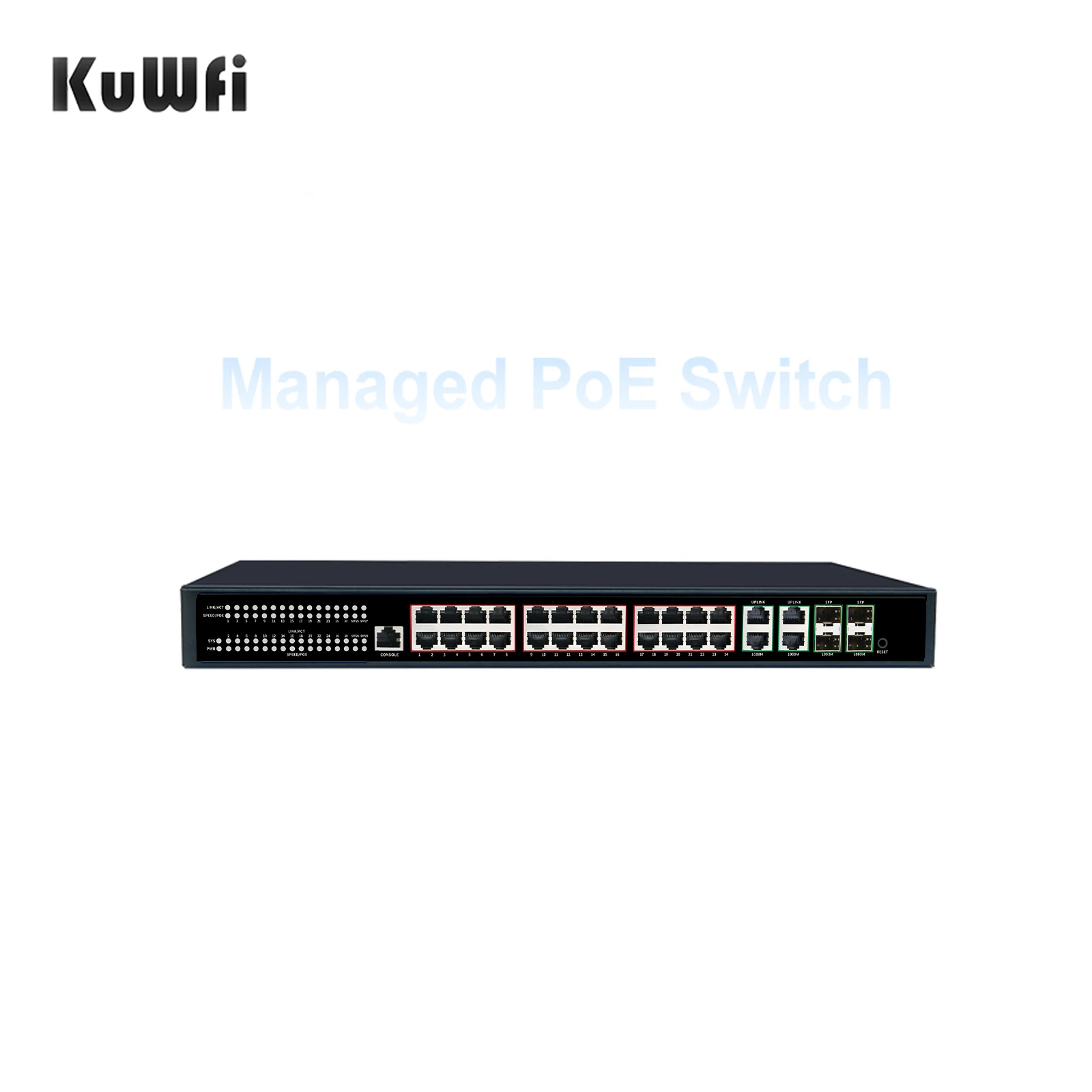 Shenzhen KuWFi 24-Port POE Gigabit Switch with 1000Mbps Layer 2 Ethernet Industrial Managed POE Switch SFP VLAN Function 8K MAC