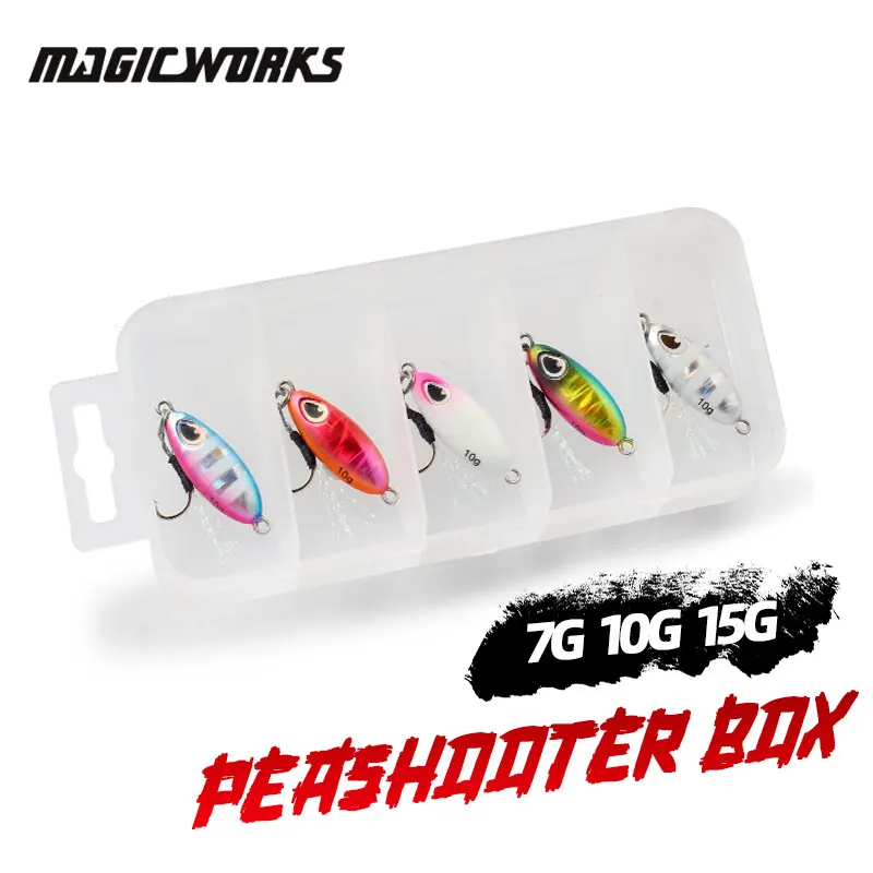 

Magic Works Micro Jig Lure Box Artificial Bait Kit 7G 10G 15G 5Pcs/Box Fishing Lures Fake Fish Baits Shore Jigging Sea Woblery