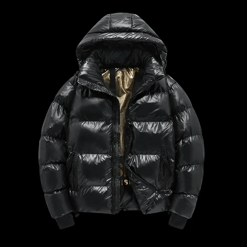 

COMXZ Luxury Short Cotton-Padded Jacket Mens Korean Fashion Hooded Coat Winter New Edition Glossy Black Gold Waterproof Jackets