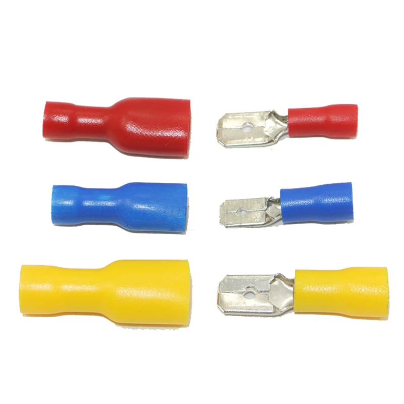 50PCS FDFD/MDD 6.3mm 4.8mm 2.8mm Terminal Female Male Spade Insulated Electrical Crimp Terminal Connectors Wiring Cable Plug