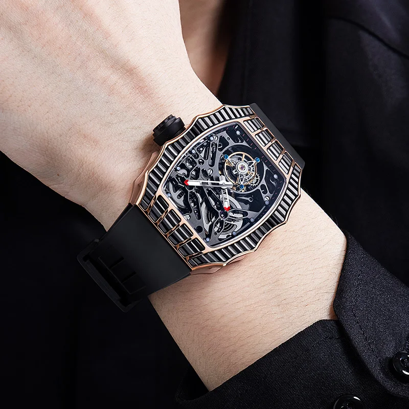 Haofa Fying Tourbillon Mechanical Luminous Watch for Men Hollowing Luxury Skeleton Stainless Steel Watch Men straight in 2310