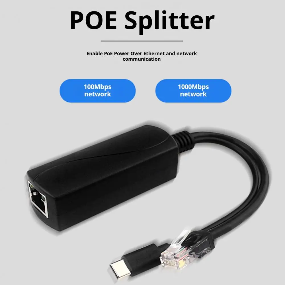 Gigabit POE Splitter 5V 3A Type-C RJ45 IEEE802.3af/at Compliant 10/100/1000Mbps Power Over Ethernet Splitter Adapter