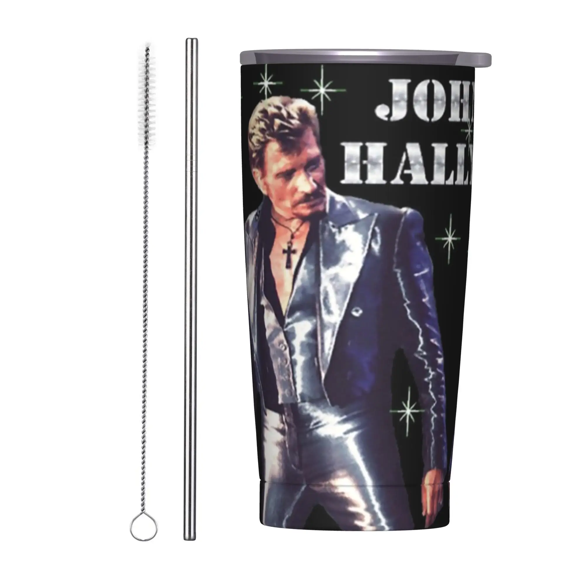 Johnny Hallyday Rock Music French Singer Insulated Tumbler with Lid  Stainless Steel Thermal Mug Office Home Bottle Cups, 20oz