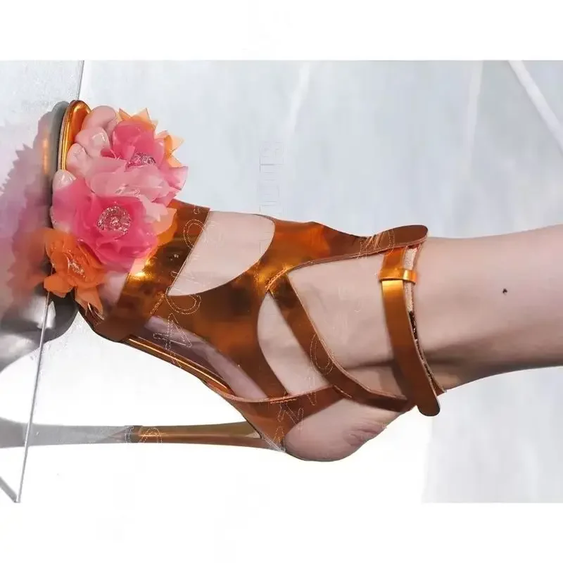 

Colorful Mesh Flower Open Toe Sandals Hook and Loop Fastener Women Shoes Thin High Heels Party Dating 2026 Zapatos Para Mujere
