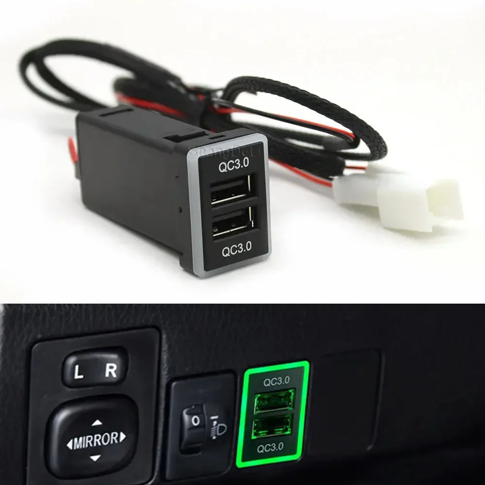 Green LED Light Quick Charge Dual QC3.0 USB Socket Car Charger Power Adapter for toyota camry corolla rav4 hilux accessories