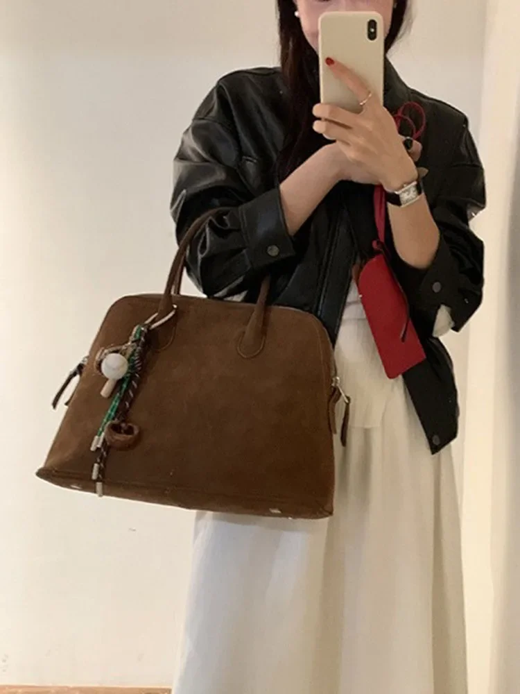 Vintage Retro Brown Matte Shoulder Bag Women PU Leather Luxury Tote Bag Handbags Commuting Large Shopping Office Designer Purse