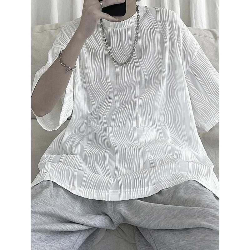 

Drape ice silk short sleevet-shirt men's summer new high-grade tshirt for Youth plus-sized