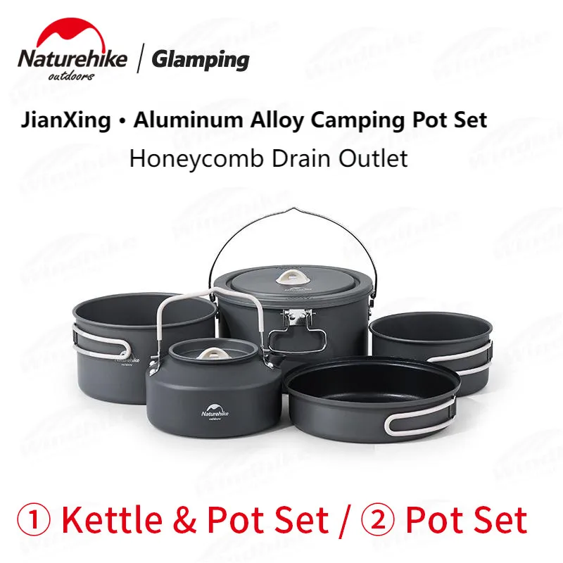 

Naturehike Outdoor Portable Tableware Set 4-In-1 Aluminum Alloy Travel Camping Pot Kettle Set Glamping Picnic Ultralight 864g