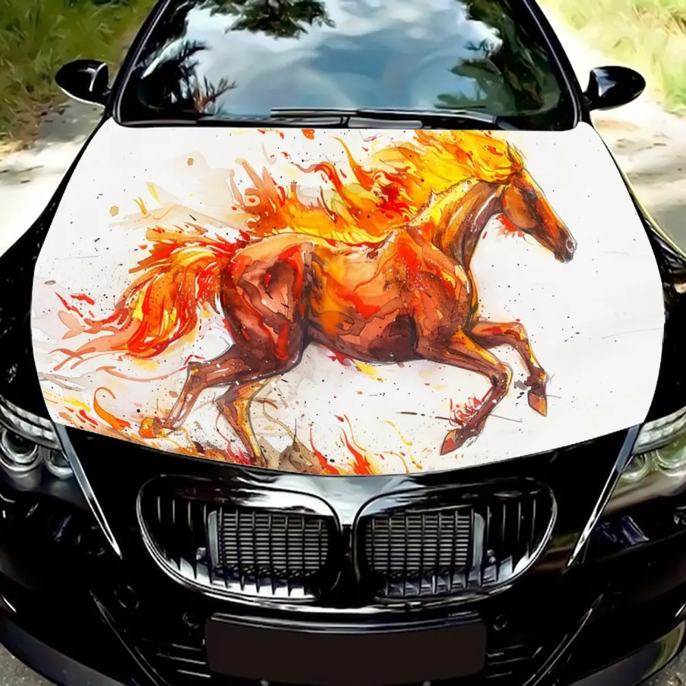 

Running Animal Flame Horse Car Hood Wrap Color Vinyl Sticker Truck Graphic Bonnet DIY Auto Accessories Decoration Decal Gift