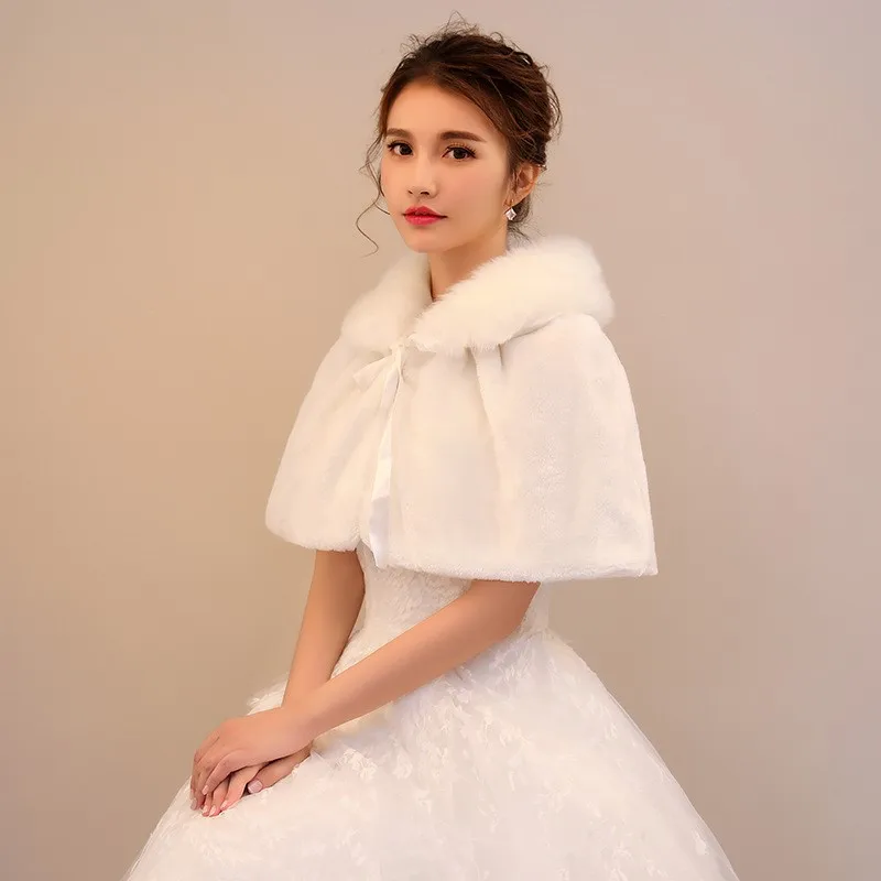 1PC Winter White/Red Winter Wedding Bolero Wedding Shawls Bridal Shrug Faux Fur Women Wraps Bridal Warm Jacket Party Coat