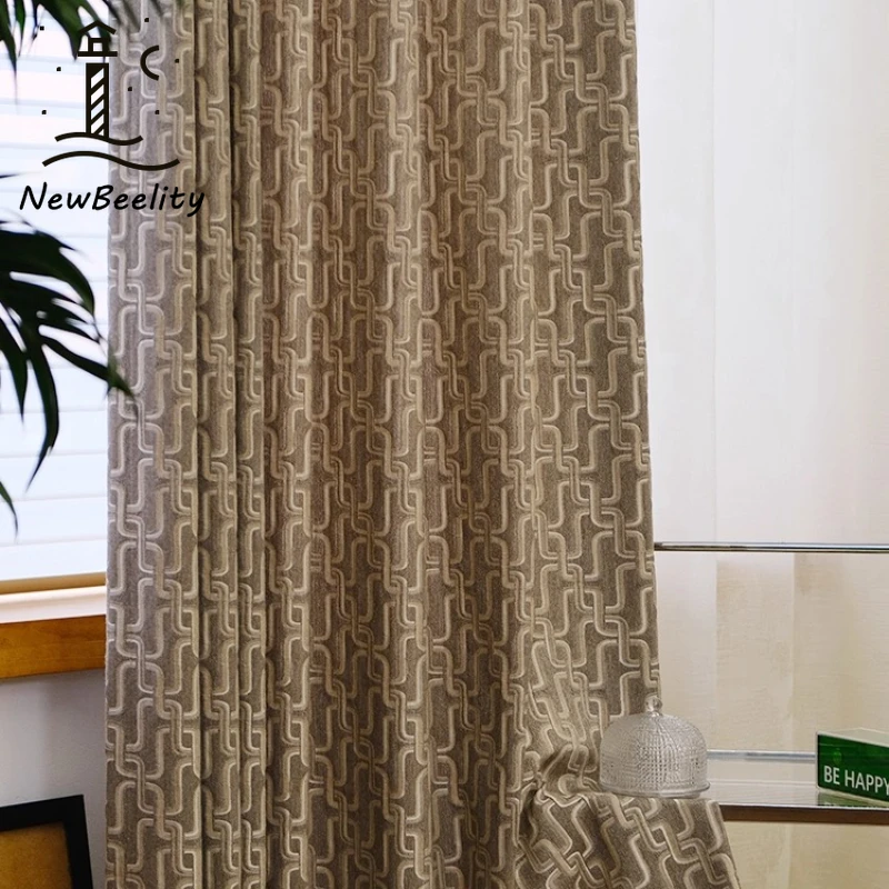 New High-end Wool Texture Colored Jacquard Chain Texture Curtains for Living Dining Room Bedroom Custom Size Decoration Drapes
