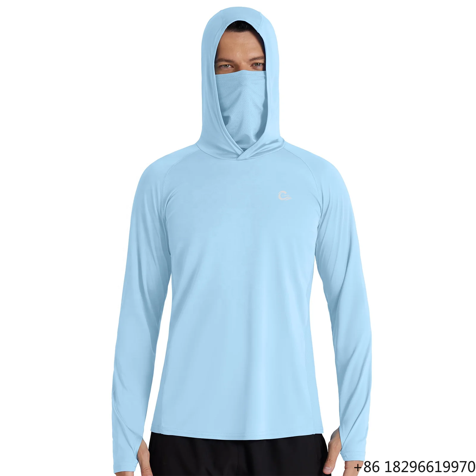 Men UPF50+ Fishing Hoodie Long Sleeve Sun Protection Shirt With Face Mask Outdoor Breathable Sport Tops