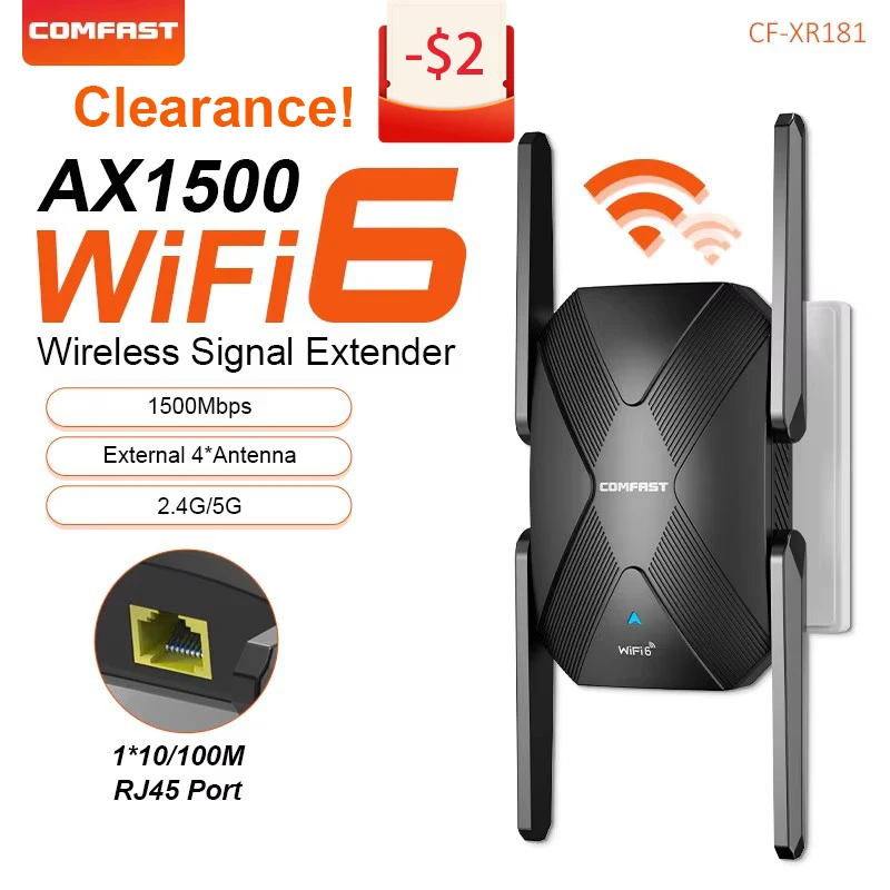 COMFAST 1500Mbps WiFi6 Repeater WIFI Extenders WiFi Router Signal Booster AX1500 2.4G 5.8G Wifi6 Long Range Amplifier 100M RJ45