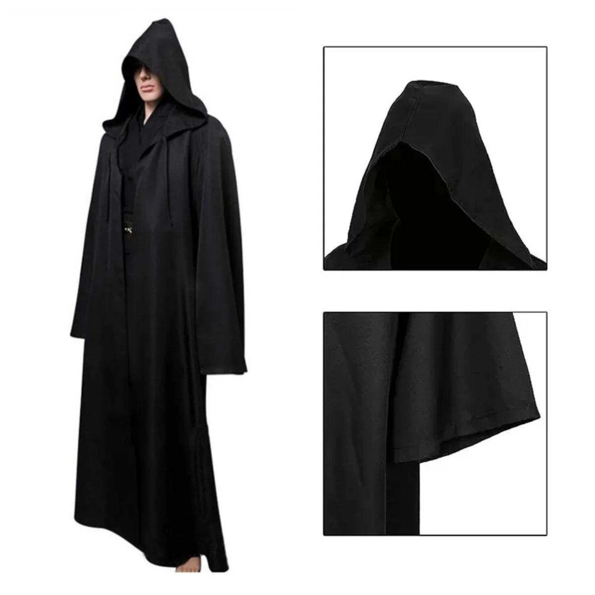 Túnica de Mago con Capucha, Capa, Disfraces de Cosplay, Capa de Caballero Medieval para Halloween, Camisa Larga de Hechicero, Túnica Negra, Disfraces de Cosplay