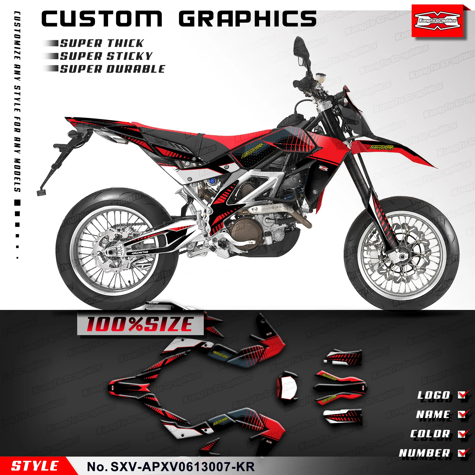 

KUNGFU, графическая клейкая наклейка, прочный винил для Aprilia SXV 450 550 2006-2013, SXV-APXV0613007-KR