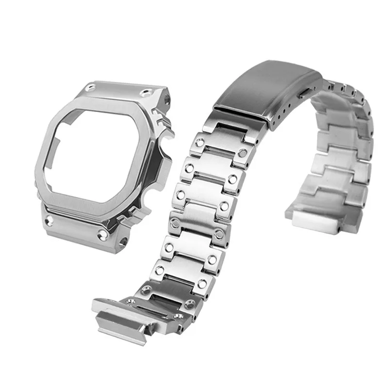 Compatible for Casio Square DW-5600 GW-M5610 Modification Metal Stainless Steel Case Strap Men's Set Bracelet