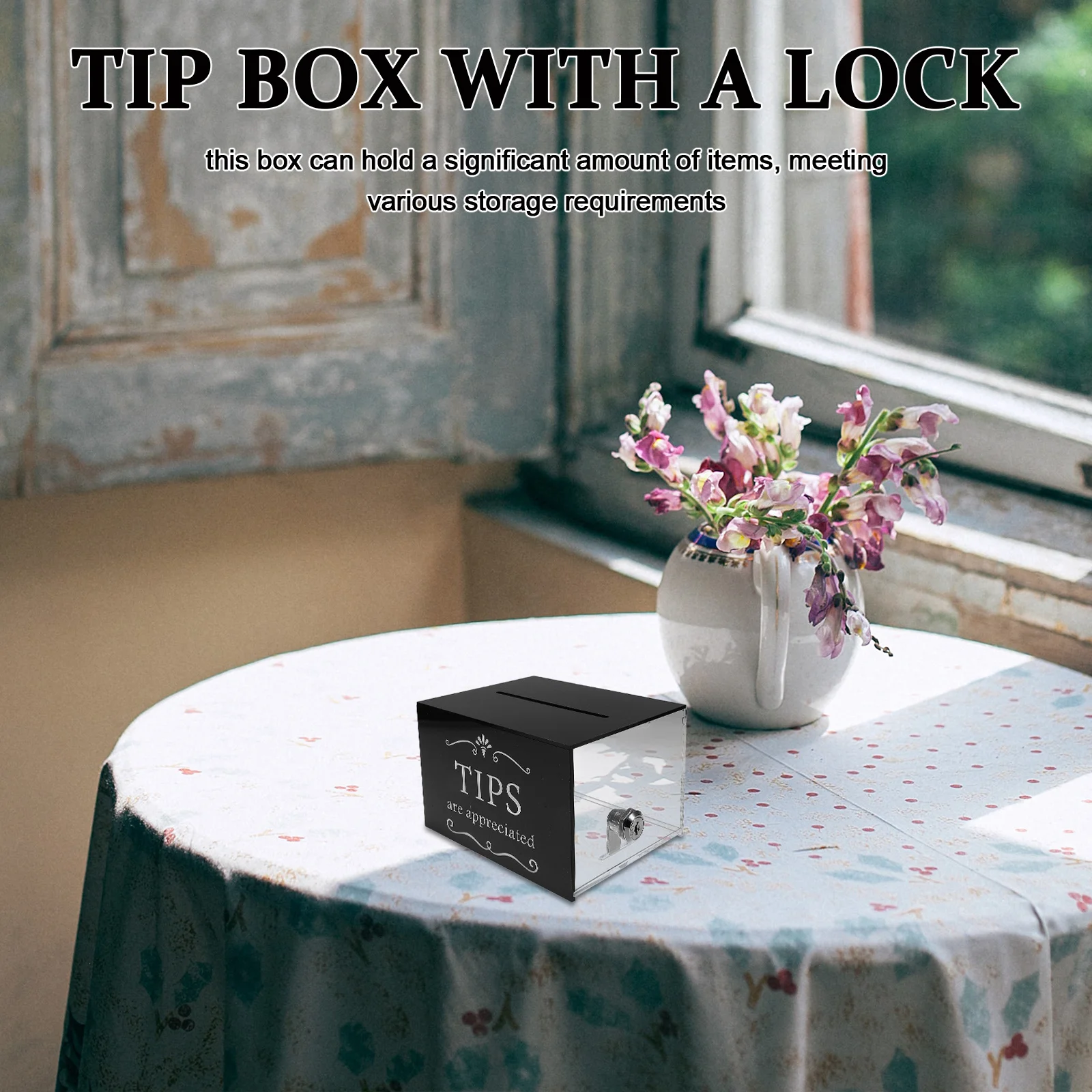 

Clear Acrylic Tip Box Lock Large Capacity Donation Collection Box for Money Tips Suggestions Voting Ballot Drop