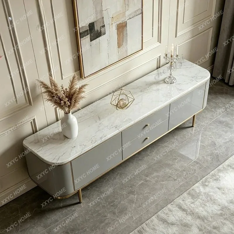 XXlight luxury marble TV cabinet living room stainless steel storage cabinet design side cabinet